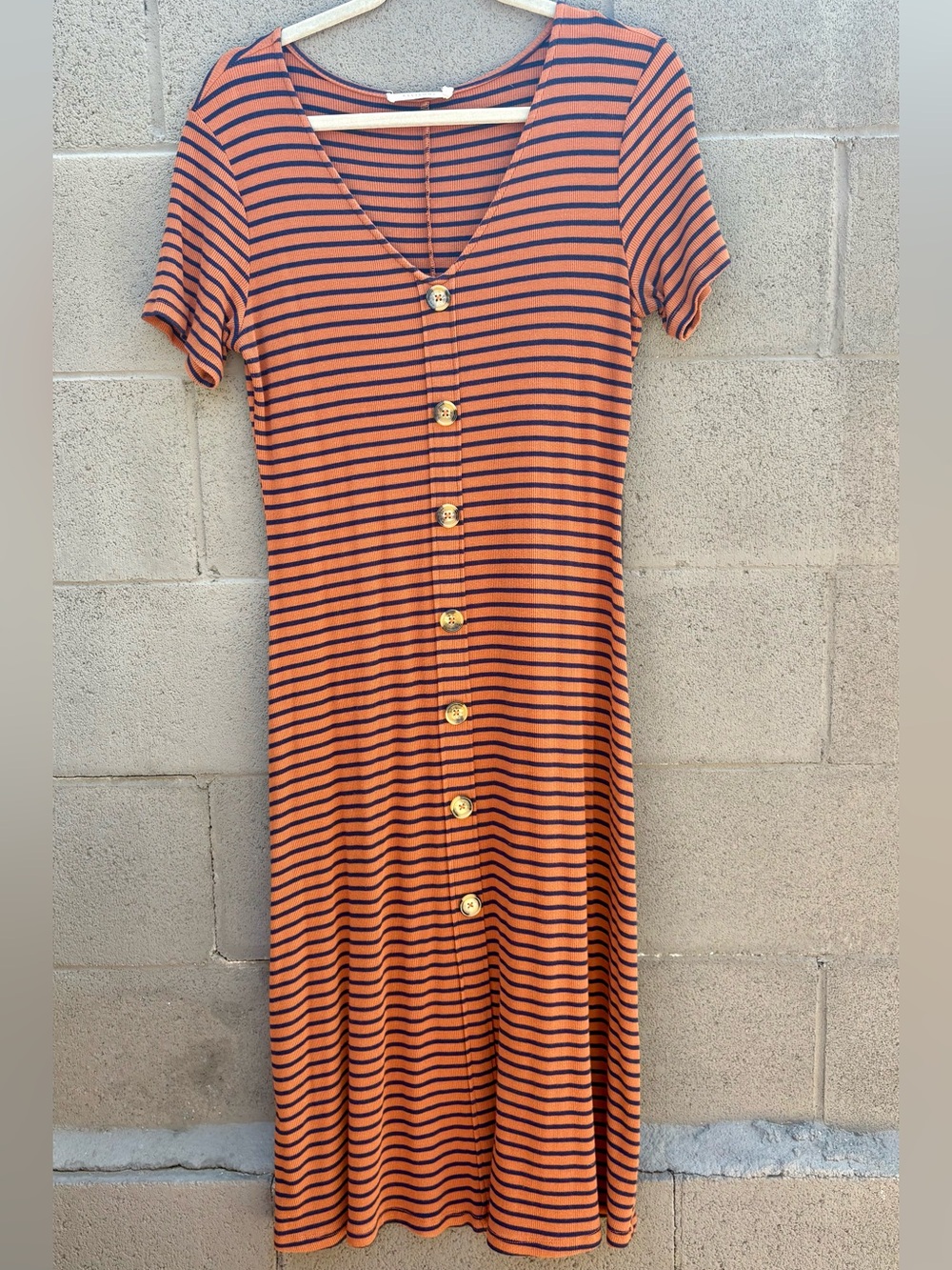 Ellison Orange and Navy Striped Button-Front Dress